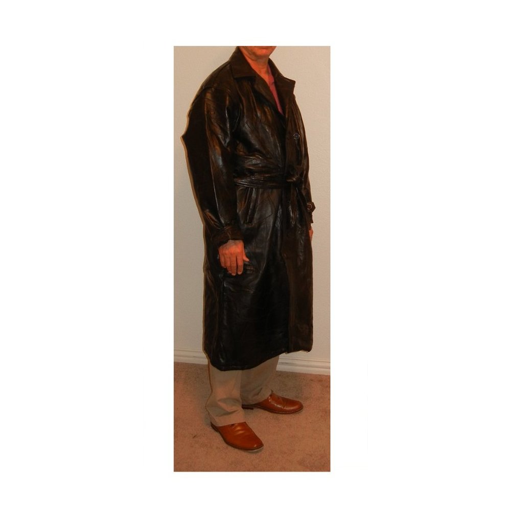 Men's Leather Trench Coat Long Overcoat Lined - Picture 2 of 7